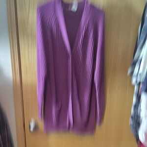 Ruff Hewn Long Ribbed Open-Front Cardigan - Purple